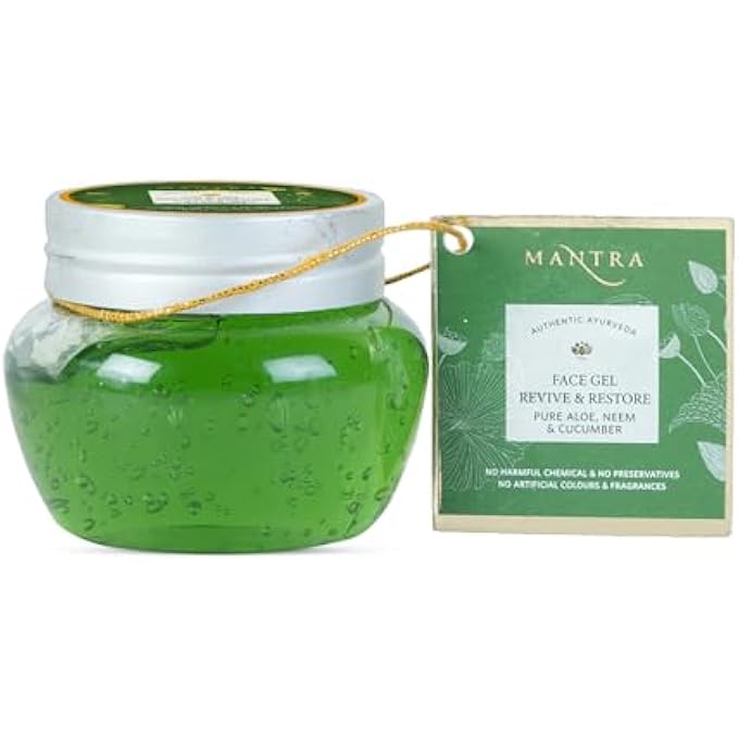 Mantra AUTHENTIC AYURVEDA HERBAL FACE GEL REVIVE & RESTORE PURE ALOE NEEM AND CUCUMBER FREE FROM CHEMICALS, SILICON, PARABEN, AND PARAFFIN (100 G / 3.5 FL OZ) - Image 1
